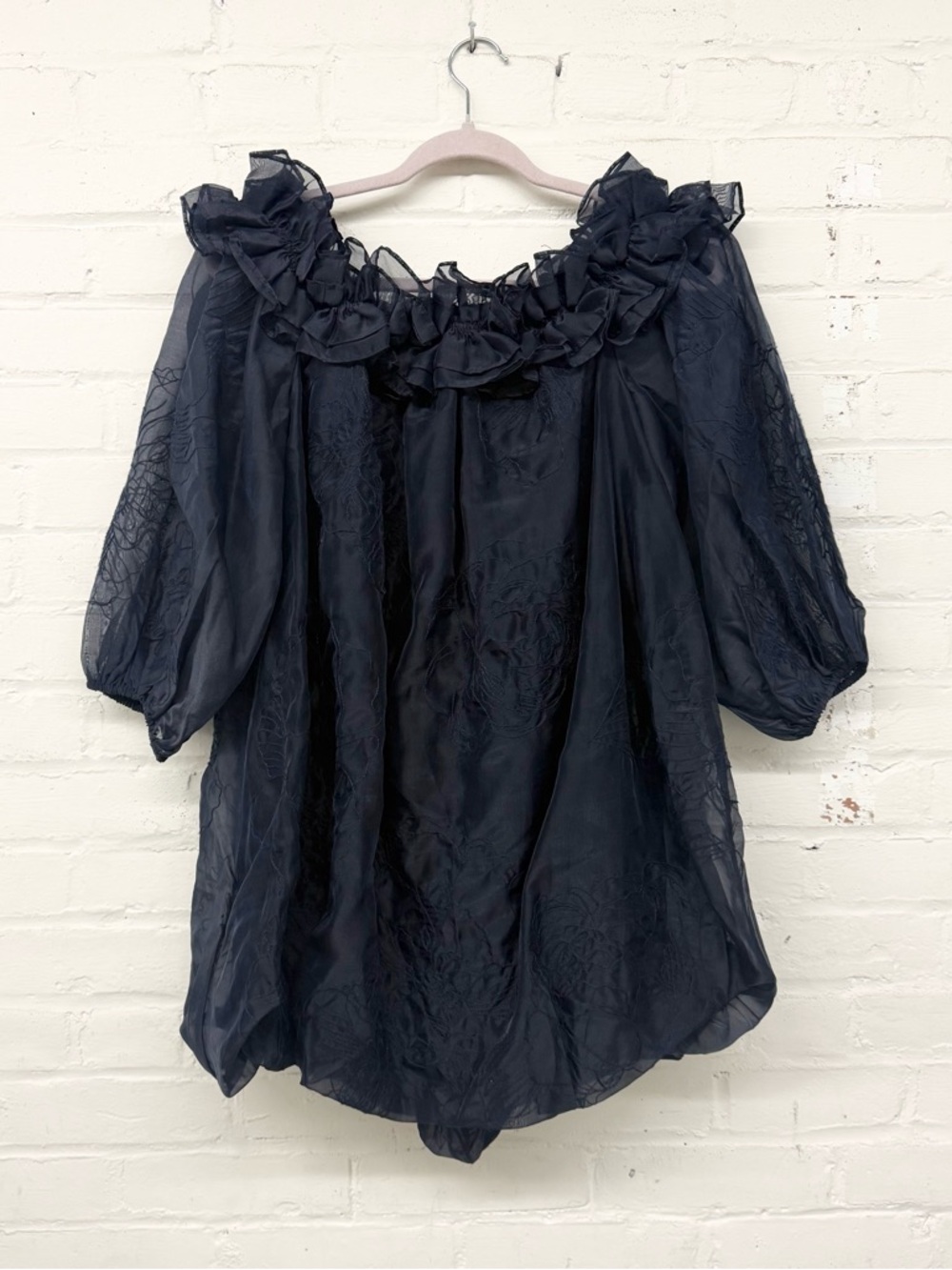 NWT Cinq A Sept Nava Organza Embroidered Mini Dress Navy Size 8 - Picture 9 of 9